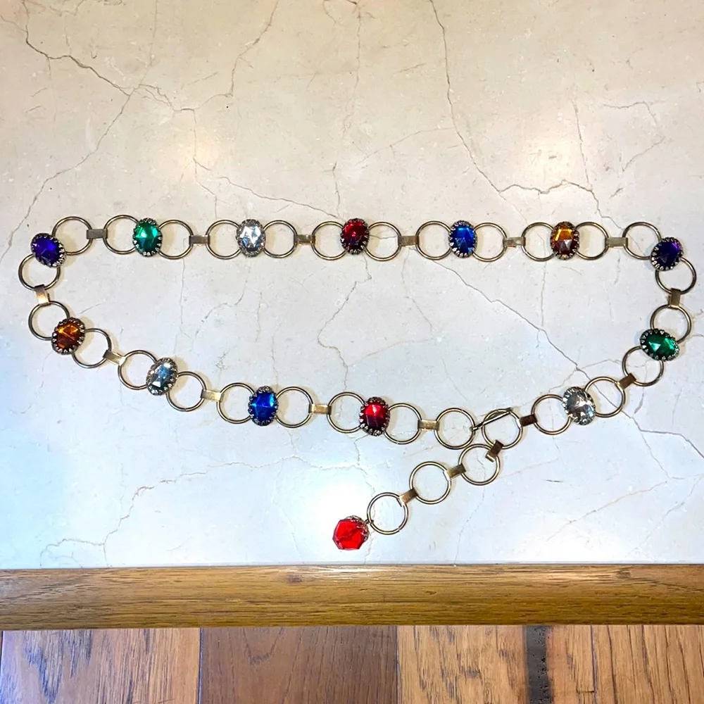Vintage 80’s metal jeweled adjustable chain belt